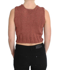 PINK MEMORIES Roter ärmelloser Strickpullover aus Baumwollmischung