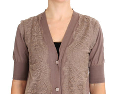 PINK MEMORIES Lila Spitzenstrickjacke aus Baumwolle
