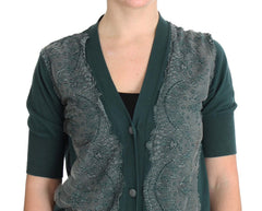 PINK MEMORIES Grüne Spitze Baumwoll-Cardigan Pullover