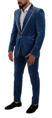 Dolce & Gabbana Blauer SICILIA Samt-Anzug, Slim Fit, 2-teilig