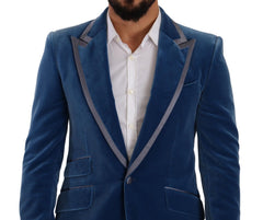 Dolce & Gabbana Blauer SICILIA Samt-Anzug, Slim Fit, 2-teilig