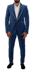 Dolce & Gabbana Blauer SICILIA Samt-Anzug, Slim Fit, 2-teilig