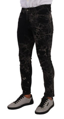 Dolce & Gabbana Schwarze gemusterte Skinny Slim Fit Jeans