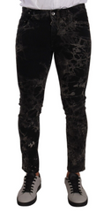 Dolce & Gabbana Schwarze gemusterte Skinny Slim Fit Jeans