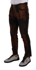 Dolce & Gabbana Schwarze Braune Tie-Dye Baumwolle Skinny Jeans