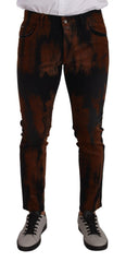 Dolce & Gabbana Schwarze Braune Tie-Dye Baumwolle Skinny Jeans