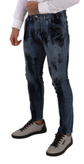 Dolce & Gabbana Blaue Schwarze Baumwoll-Skinny-Jeans