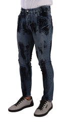 Dolce & Gabbana Blaue Schwarze Baumwoll-Skinny-Jeans