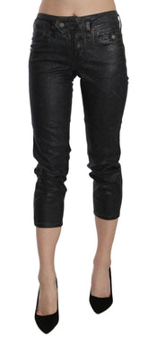 John Galliano Schwarze gewaschene Jeanshose mit mittelhohem Bund, schmalem Bein und Cropped-Länge