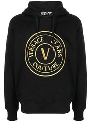 Versace Jeans Schwarzes Baumwoll-Kapuzen-Sweatshirt mit Logo-Details