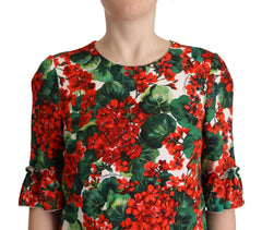 Dolce & Gabbana Mehrfarbiges rotes florales Shift-Kleid