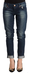 Acht Blue Washed Low Waist Skinny Denim Jeans mit gefaltetem Saum