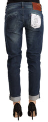 Acht Blue Washed Low Waist Skinny Denim Jeans mit gefaltetem Saum
