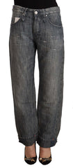 Acht Gray Washed Ramie Straight Denim Folded Hem Jeans