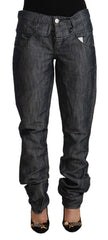 Acht Dunkelgraue Ramie-Denim-Jeans mit geradem Bein und mittelhohem Bund