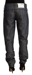 Acht Dunkelgraue Ramie-Denim-Jeans mit geradem Bein und mittelhohem Bund