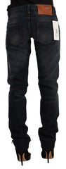 Acht schwarze Washed Cotton Skinny Denim Low Waist Jeans