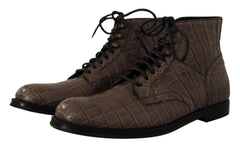 Dolce & Gabbana Graue Derby-Stiefeletten aus Krokodilleder