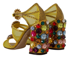 Dolce & Gabbana Gelbe Leder-Kristall-Ayers-Sandalen
