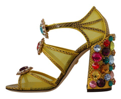 Dolce & Gabbana Gelbe Leder-Kristall-Ayers-Sandalen