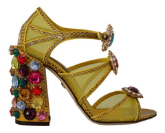 Dolce & Gabbana Gelbe Leder-Kristall-Ayers-Sandalen