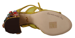 Dolce & Gabbana Gelbe Leder-Kristall-Ayers-Sandalen