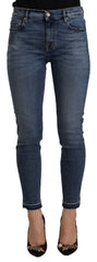 Don The Fuller Blue Mid Waist Cotton Denim Slim Fit Cropped Jeans