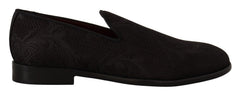 Dolce & Gabbana Schwarze florale Brokat Slipper Loafer Schuhe