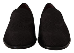 Dolce & Gabbana Schwarze florale Brokat Slipper Loafer Schuhe