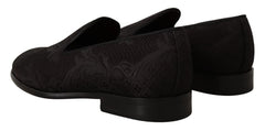 Dolce & Gabbana Schwarze florale Brokat Slipper Loafer Schuhe