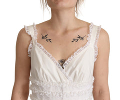 Dolce & Gabbana Weißes Maxikleid aus Baumwolle mit Stufenrock in A-Linie
