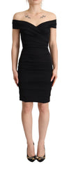 Dolce & Gabbana Figurbetontes schwarzes Seiden-Off-Shoulder-Etui-Kleid