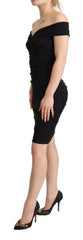 Dolce & Gabbana Figurbetontes schwarzes Seiden-Off-Shoulder-Etui-Kleid
