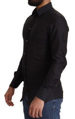 Dolce & Gabbana Schwarzes GOLD Baumwoll-Slim-Kleid Festliches Hemd