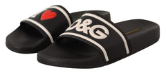 Dolce & Gabbana Schwarze Leder "I Love D&G" Pantoletten
