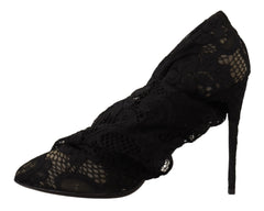 Dolce & Gabbana Schwarze Stretch-Socken Taormina Spitzenstiefel Schuhe