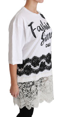 Dolce & Gabbana Weißes Fashion Sinner Baumwollspitzen-T-Shirt-Top