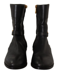Dolce & Gabbana Schwarze Leder Flats Logo Kurze Stiefel Schuhe
