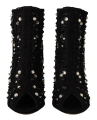 Dolce & Gabbana Schwarze Kristallabsatz-Stiefeletten mit Reißverschluss