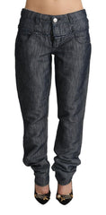 Acht Dunkelgraue Ramie-Denim-Jeans mit geradem Bein und mittelhohem Bund