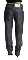 Acht Dunkelgraue Ramie-Denim-Jeans mit geradem Bein und mittelhohem Bund