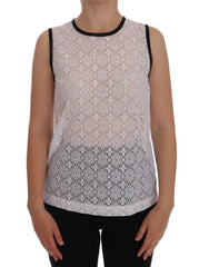 Dolce & Gabbana weißes Tanktop aus Nylon mit Spitzenblumenmuster