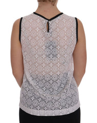 Dolce & Gabbana weißes Tanktop aus Nylon mit Spitzenblumenmuster