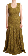 Dolce & Gabbana Braunes Maxikleid aus floraler Spitze in Bodenlänge