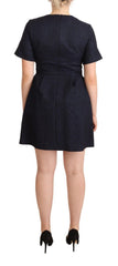 L'Autre Chose Black Embellished Short Sleeves Mini A-line Dress