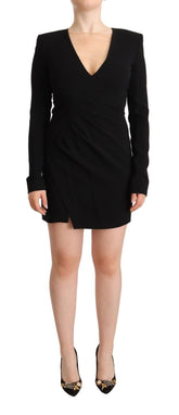 Dsquared² Schwarzes Langarm-Minikleid mit tiefem V-Ausschnitt
