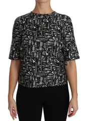 Dolce & Gabbana Seidenbluse mit Noten-Print in Schwarz