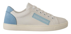Dolce & Gabbana Weiße Blaue Leder-Low-Top-Sneaker
