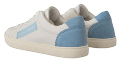 Dolce & Gabbana Weiße Blaue Leder-Low-Top-Sneaker