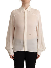 Dsquared² Off-White Seidenbluse Langarm Blusentop mit Kragen